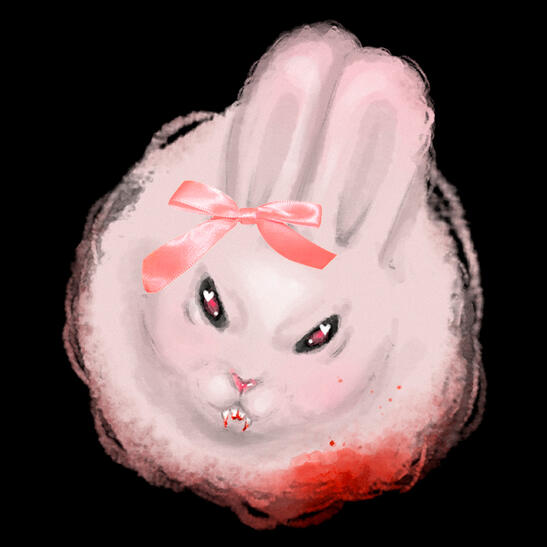 Zoe Profile Picture Profile Picture a pink bunny with fangs and a bow